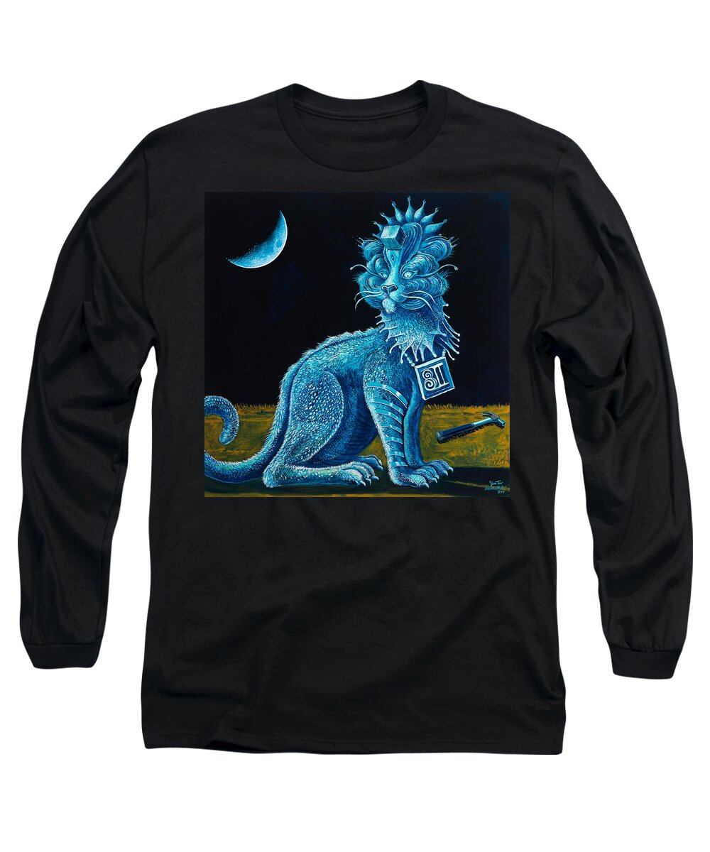 Tiger Long Sleeve T-Shirt featuring the painting Blue Testament by Yom Tov Blumenthal