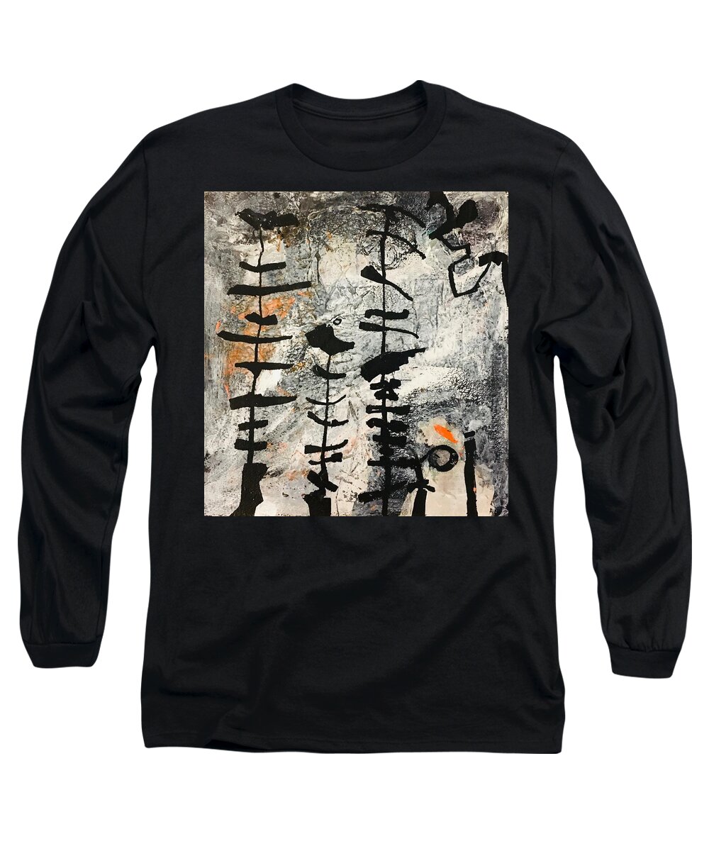 Black And White Long Sleeve T-Shirt featuring the painting Burnt Offerings by Carole Johnson
