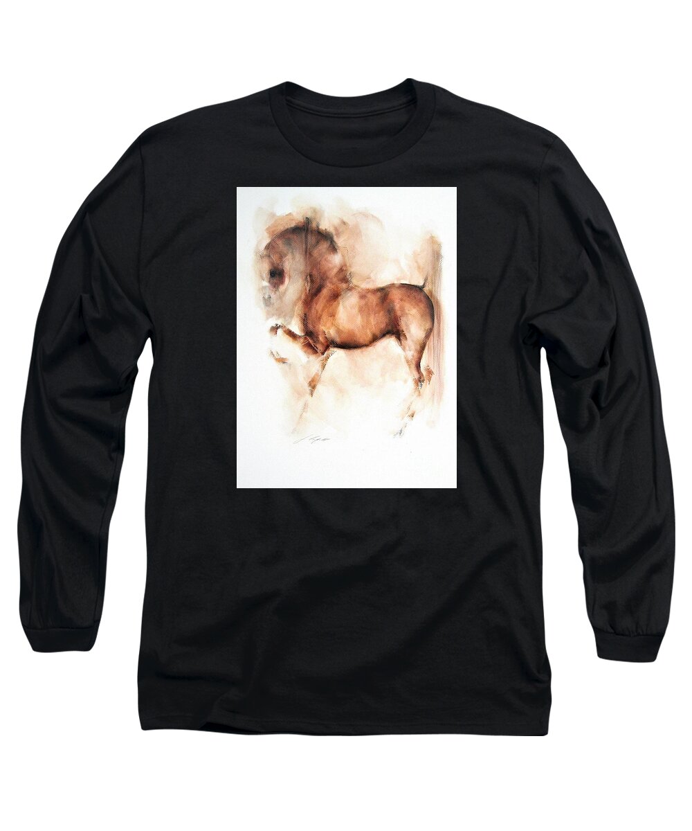 Equestrian Painting Long Sleeve T-Shirt featuring the painting The Chestnut Horse by Janette Lockett