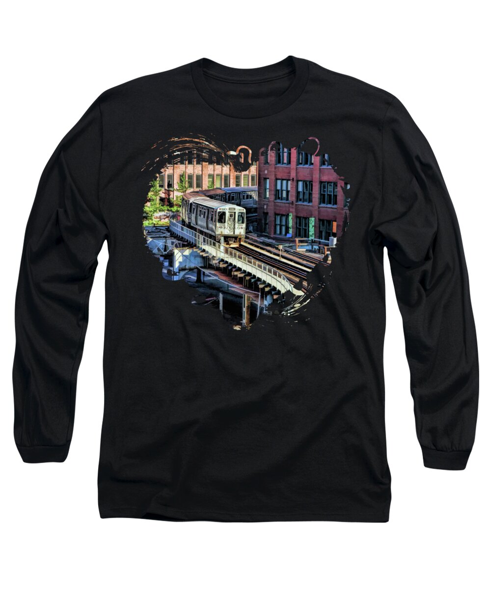 Chicago Long Sleeve T-Shirt featuring the painting Chicago El S-Curve by Christopher Arndt