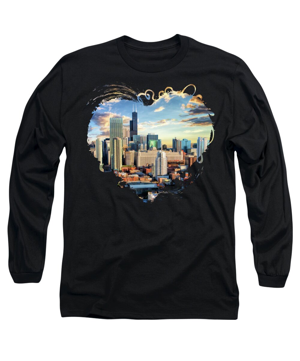 Chicago Long Sleeve T-Shirt featuring the painting Chicago River North by Christopher Arndt