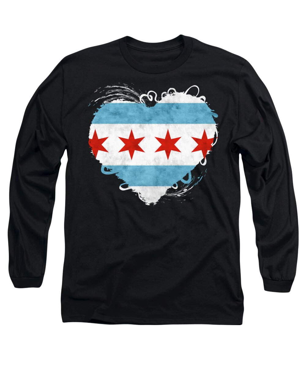 Chicago Long Sleeve T-Shirt featuring the mixed media City of Chicago Flag by Christopher Arndt