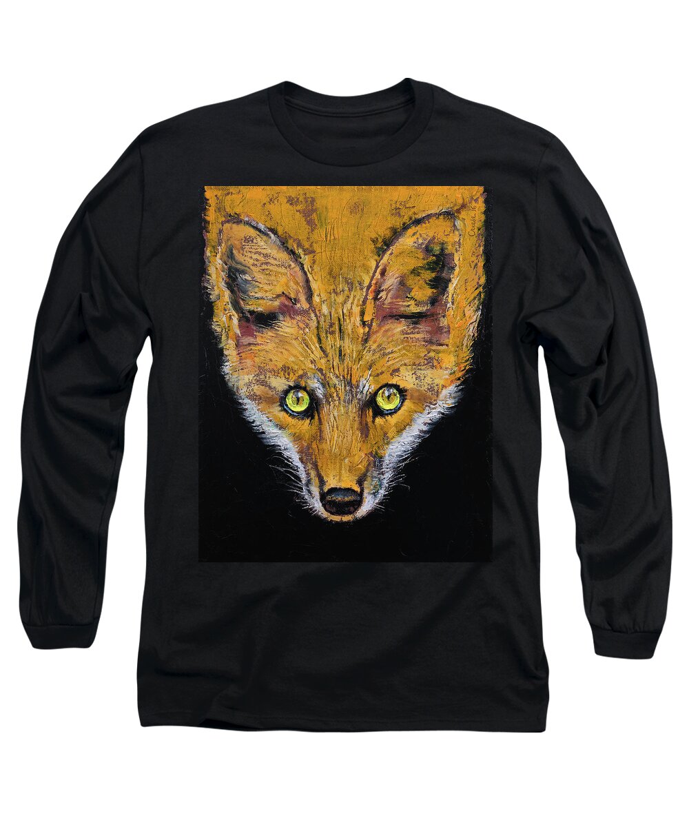 Fox Long Sleeve T-Shirt featuring the painting Clever Fox by Michael Creese