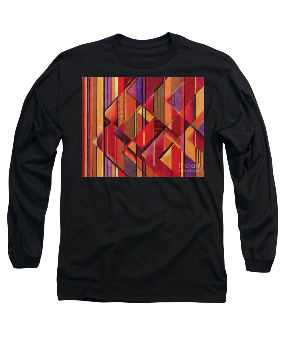 Abstract Long Sleeve T-Shirt featuring the drawing Conflicting Points by Scott Brennan
