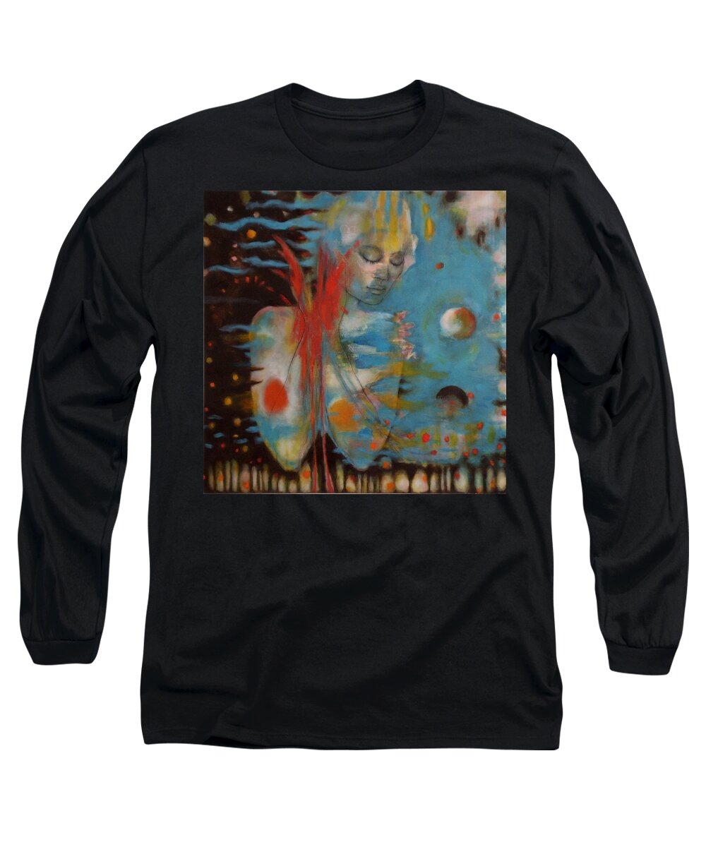 Gaia Long Sleeve T-Shirt featuring the painting Conversation with Gaia by Janet Zoya