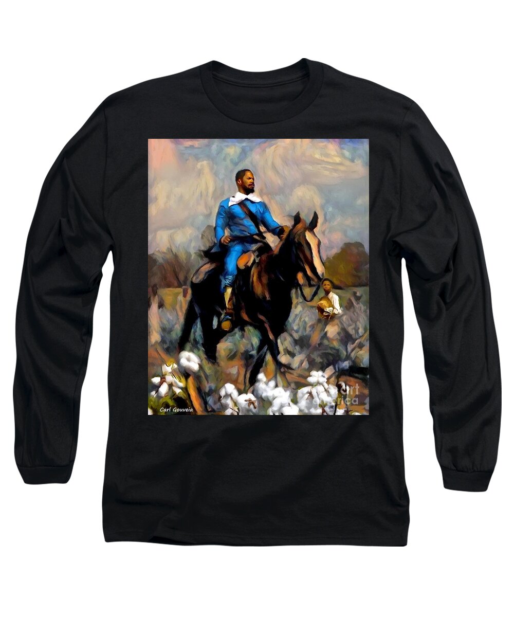 Django Long Sleeve T-Shirt featuring the mixed media Django Jamie Fox by Carl Gouveia