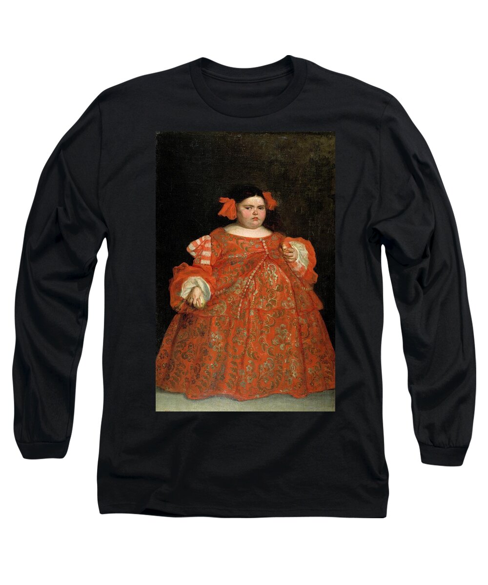 Oil On Canvas Long Sleeve T-Shirt featuring the painting 'Eugenia Martinez Vallejo, The Monster, dressed.', ca. 1680, Spanish S... by Juan Carreno de Miranda -1614-1685-