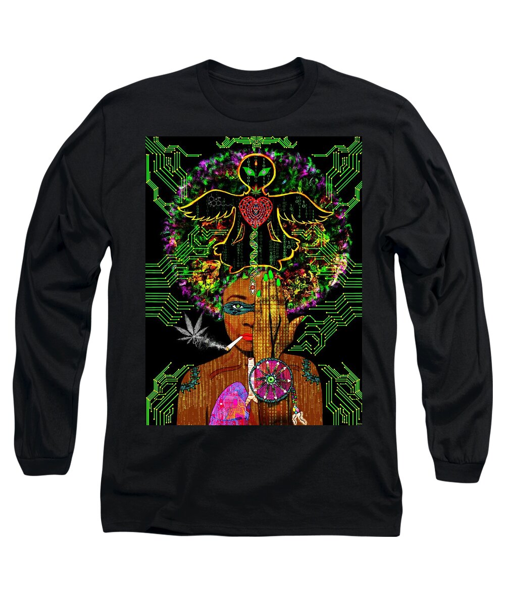 Cannabis Long Sleeve T-Shirt featuring the mixed media Eye Canna by Myztico Campo