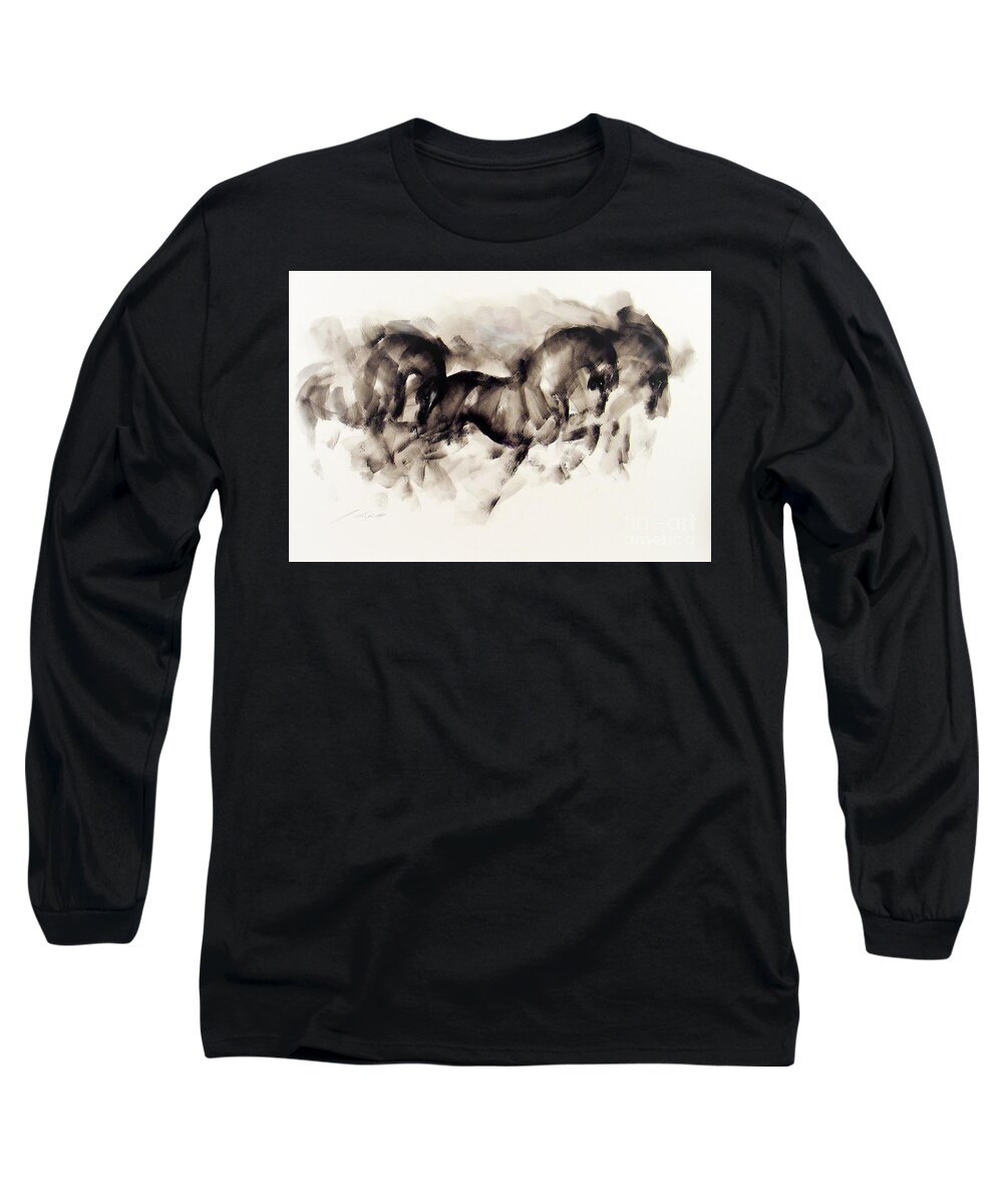 Horse Painting Long Sleeve T-Shirt featuring the painting Flight by Janette Lockett