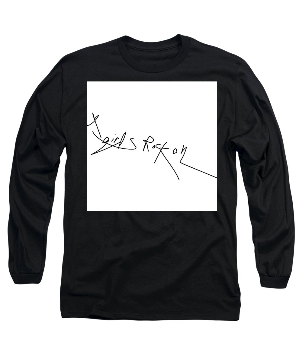 Handwriting Long Sleeve T-Shirt featuring the drawing Girls Rock On black and white by Ashley Rice