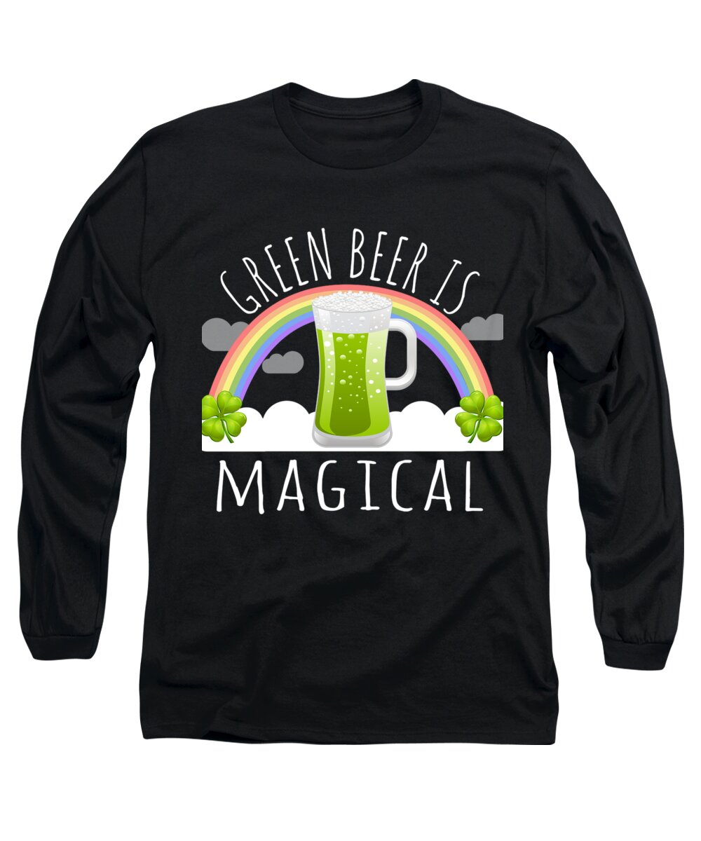 Unicorn Long Sleeve T-Shirt featuring the digital art Green Beer Is Magical by Flippin Sweet Gear