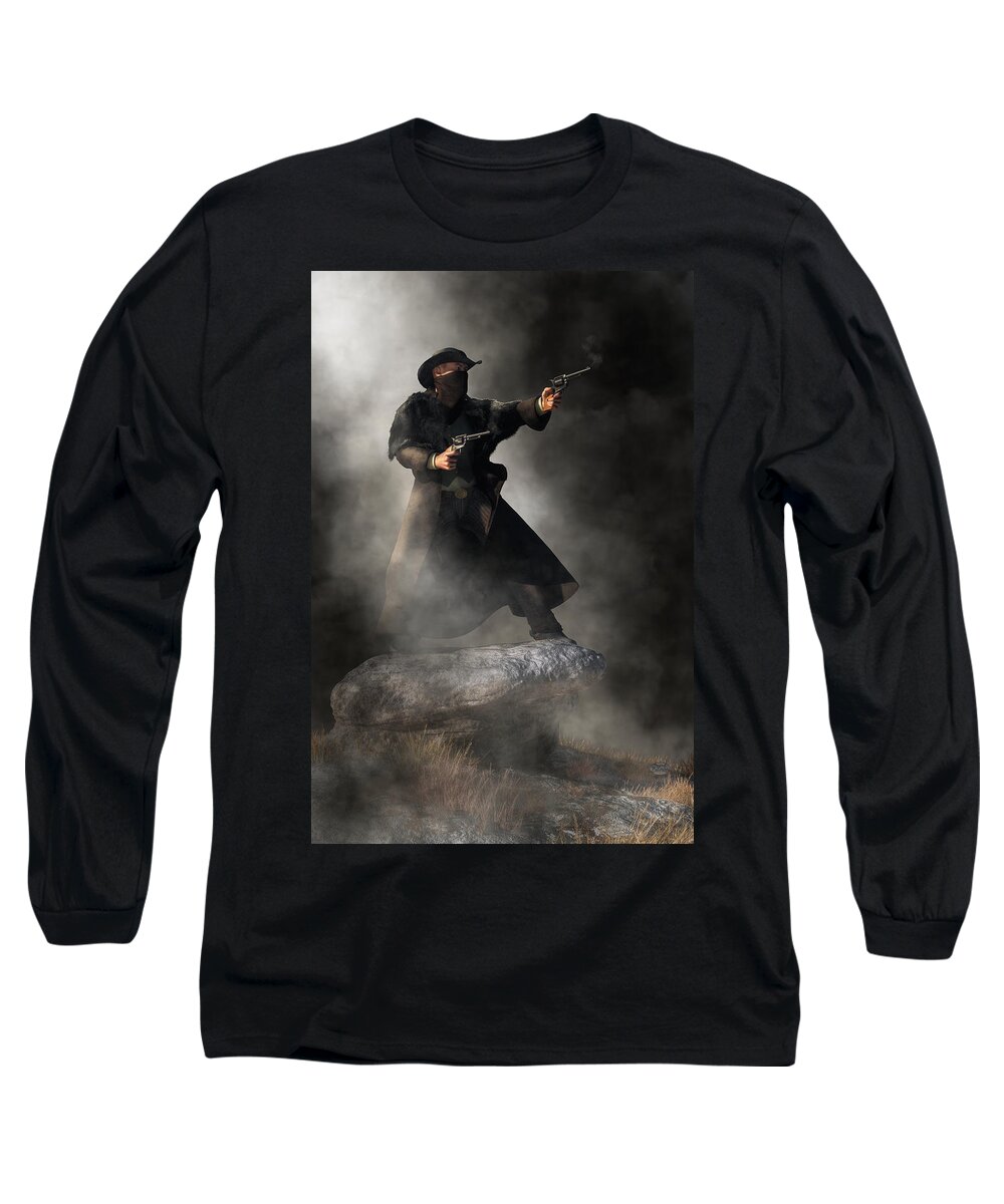 Enter The Outlaw Long Sleeve T-Shirt featuring the digital art Gunslinger by Daniel Eskridge