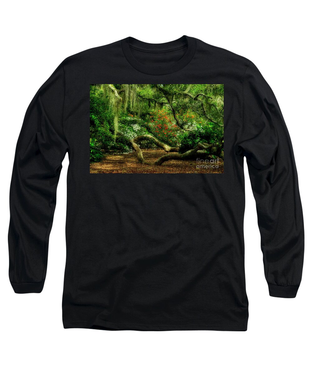 Scenic Long Sleeve T-Shirt featuring the photograph Hidden Under The Old Oak Tree by Kathy Baccari