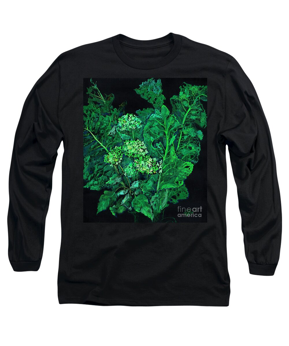 Summer Greenery Long Sleeve T-Shirt featuring the pastel Hydrangea and Horseradish by Julia Khoroshikh