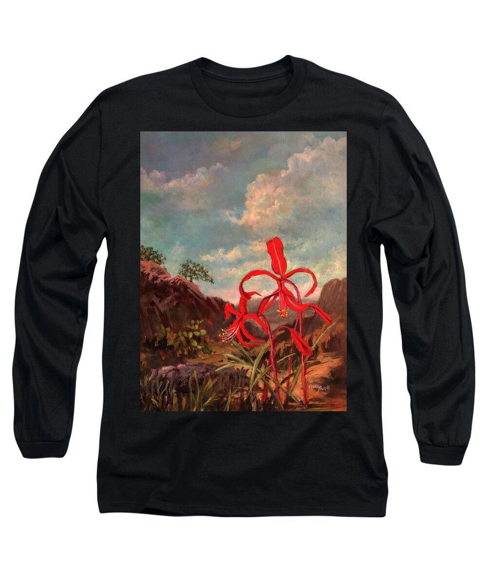 Lily Long Sleeve T-Shirt featuring the painting Jacobean LIly Of Mexico by Rand Burns