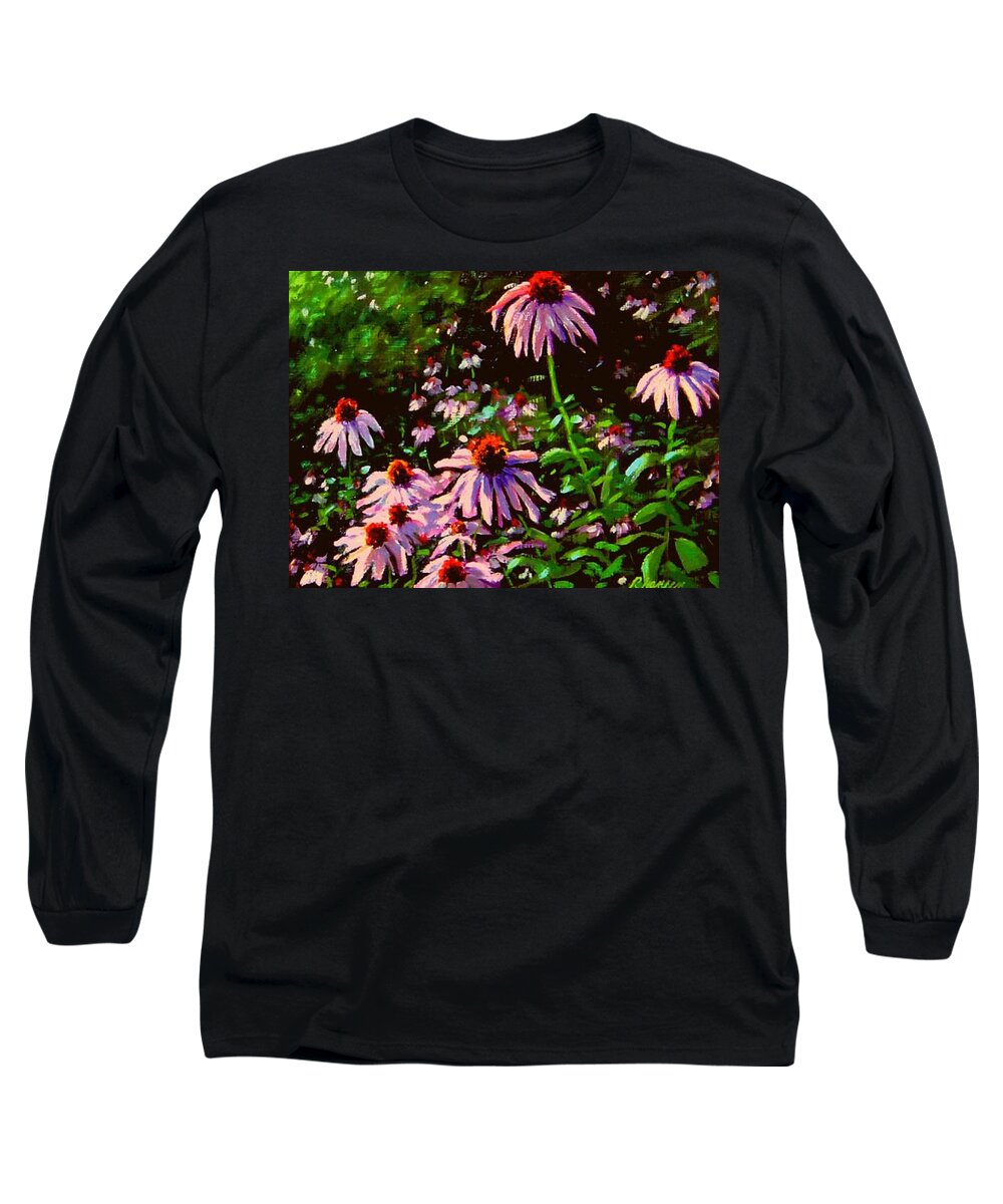 Landscape Long Sleeve T-Shirt featuring the painting Jeannette's Cone Flowers by Rick Hansen