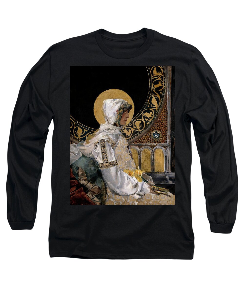 Joaquin Sorolla Long Sleeve T-Shirt featuring the painting Joaquin Sorolla y Bastida / 'Santa en oracion', 1888, Spanish School. by Joaquin Sorolla -1863-1923-