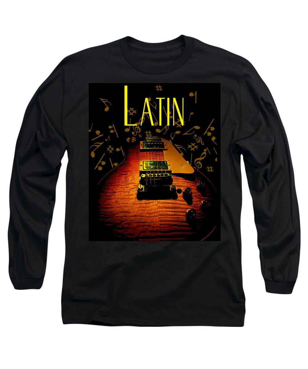 Spanish Long Sleeve T-Shirt featuring the digital art Latin Guitar Music Notes by Guitarwacky Fine Art