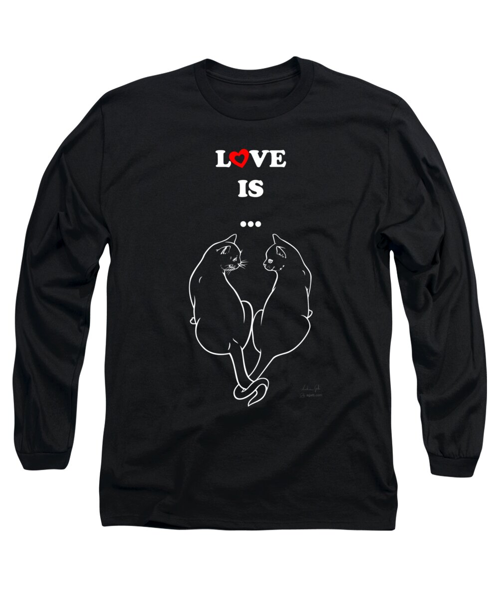Cat Long Sleeve T-Shirt featuring the digital art Love Is white by Andrea Gatti
