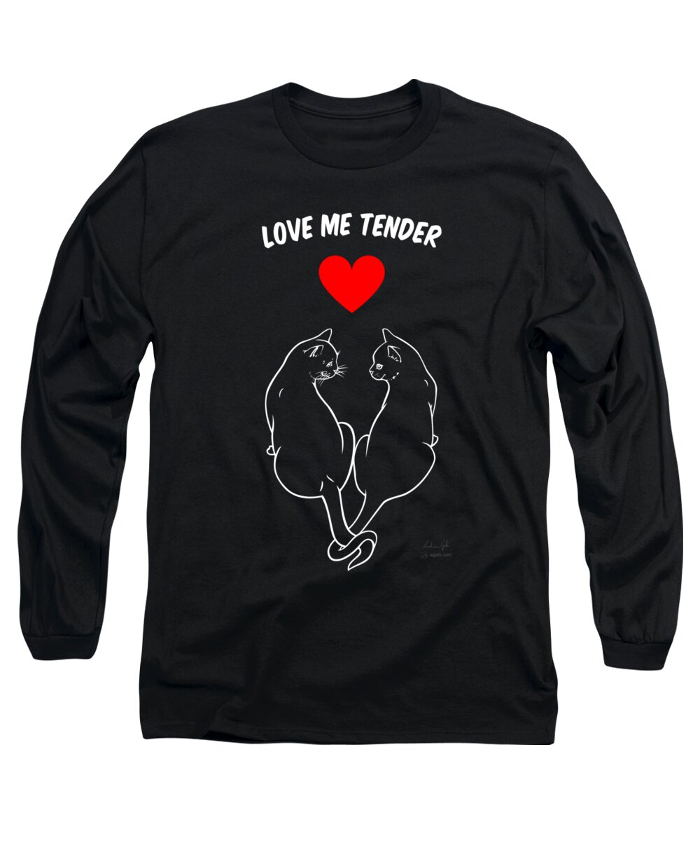 Cat Long Sleeve T-Shirt featuring the digital art Love Me Tender white by Andrea Gatti