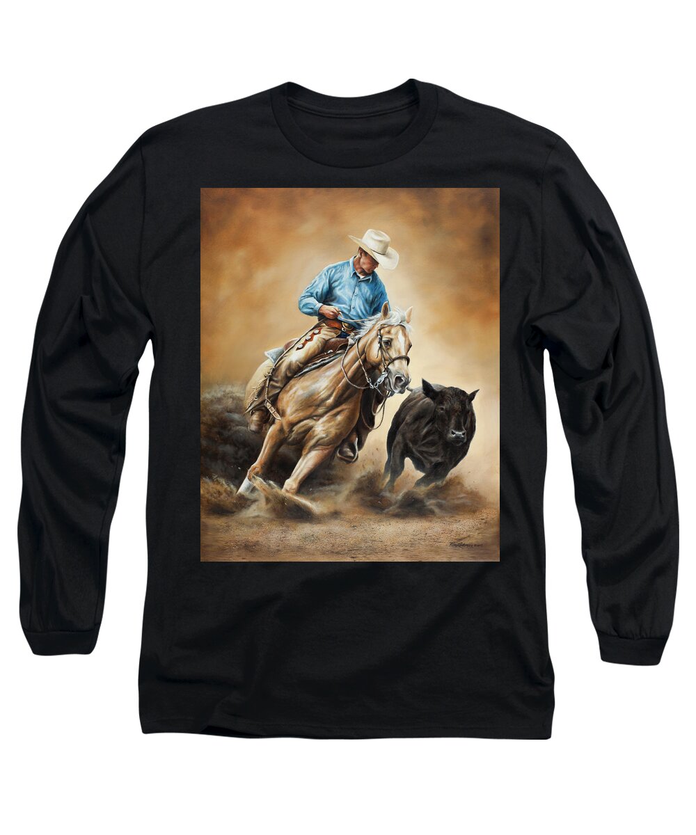 Cowboy Long Sleeve T-Shirt featuring the painting Making the Cut by Kim Lockman