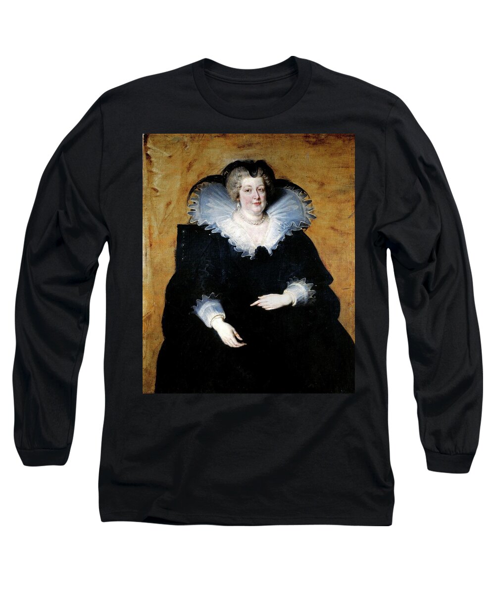 Maria De Medici Long Sleeve T-Shirt featuring the painting 'Marie de Medici, Queen of France', ca. 1622, Flemish School, Oil on canvas... by Peter Paul Rubens -1577-1640-