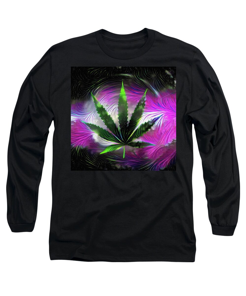 Abstract Long Sleeve T-Shirt featuring the digital art Marijuana Leaf by Bruce Rolff