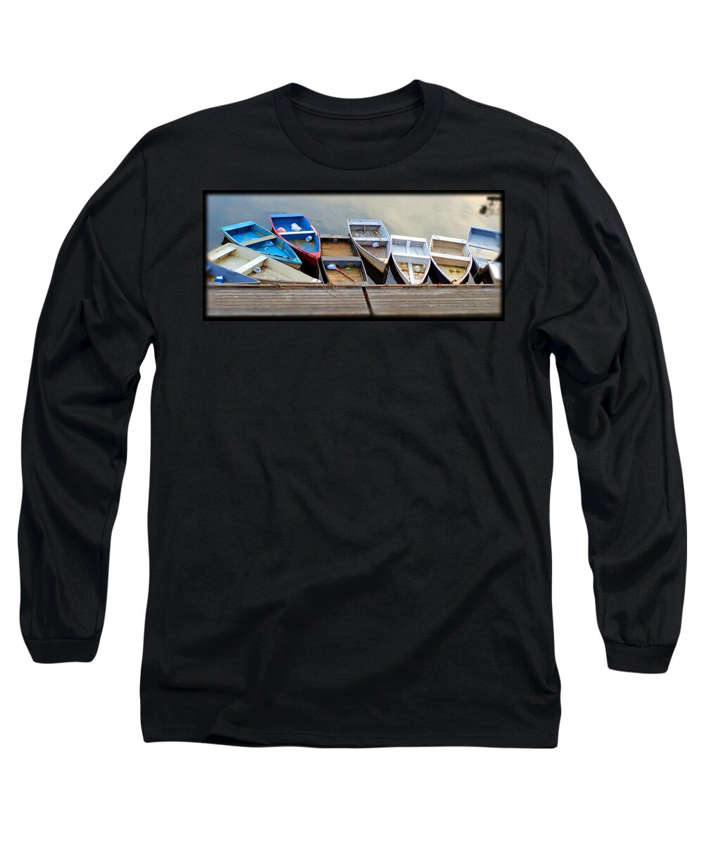 Boats Long Sleeve T-Shirt featuring the photograph Mariner's Que by Vicky Edgerly