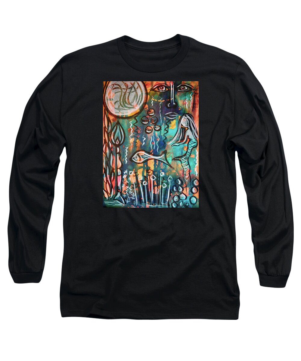 Mermaid Long Sleeve T-Shirt featuring the mixed media Mermaids Dream by Mimulux Patricia No