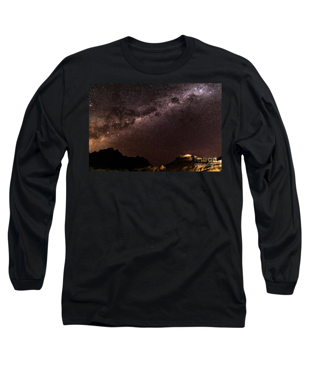 Milkyway Long Sleeve T-Shirt featuring the photograph Milkyway over Spitzkoppe, Namibia by Lyl Dil Creations