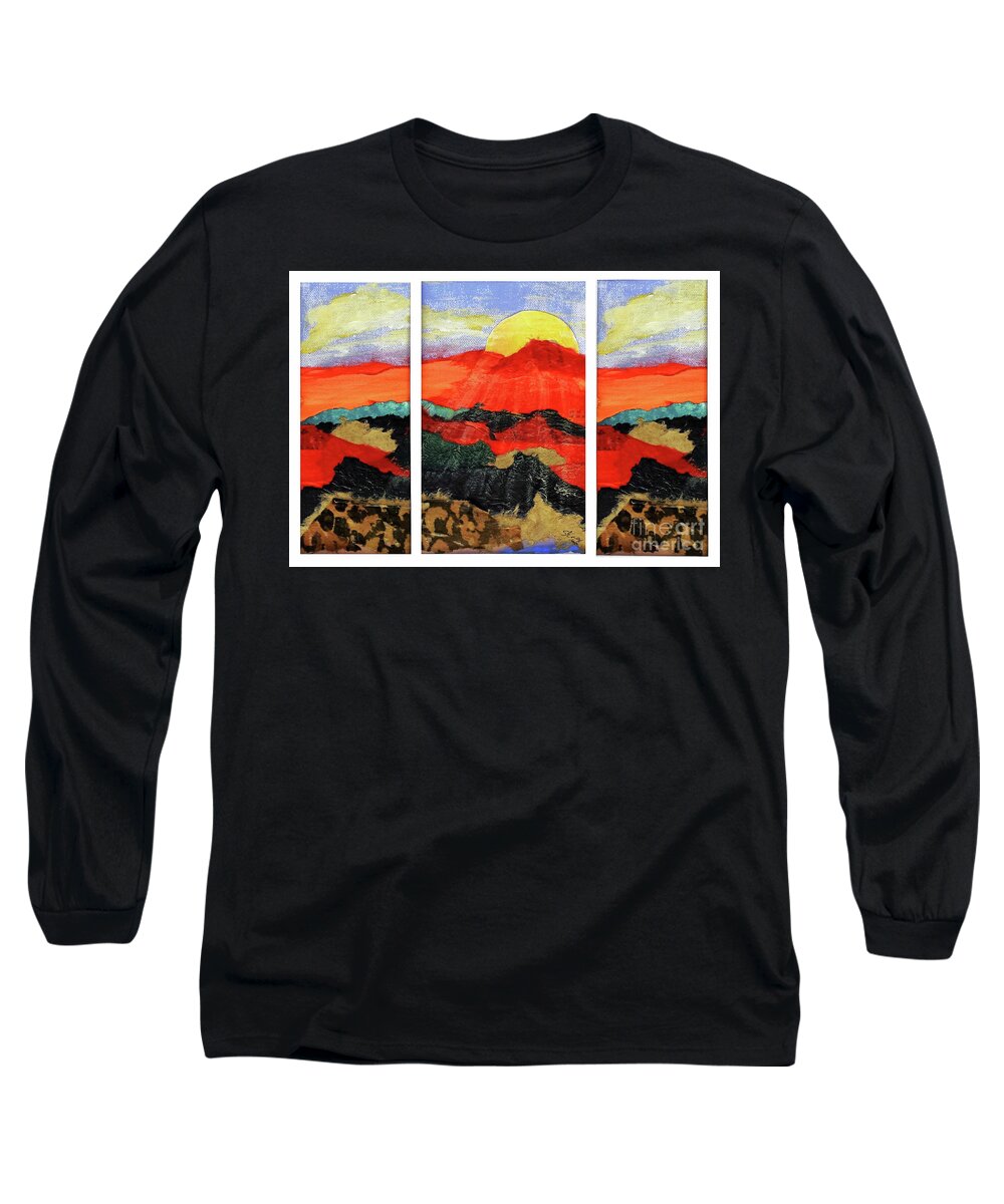 Abstract Long Sleeve T-Shirt featuring the mixed media Morning's Promise Triptych by Sharon Williams Eng