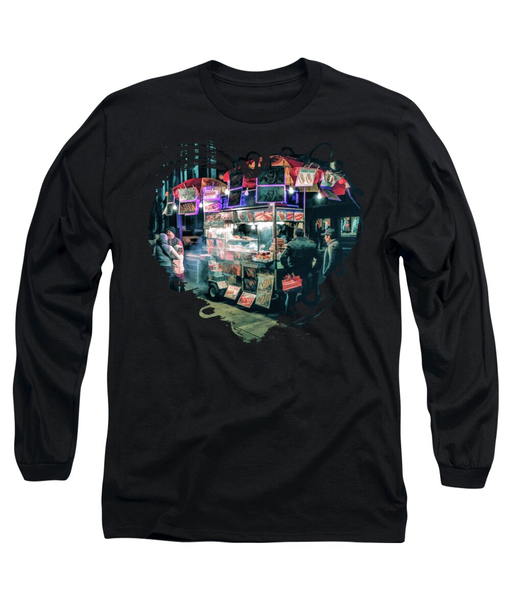 New York Long Sleeve T-Shirt featuring the painting New York City Street Vendor by Christopher Arndt