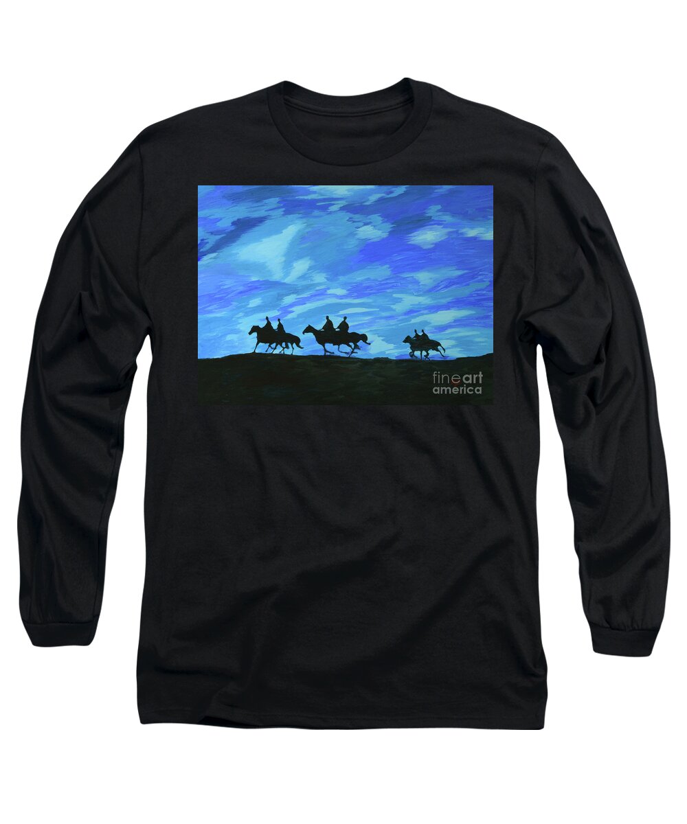 Night Long Sleeve T-Shirt featuring the painting Night Riders by Aicy Karbstein