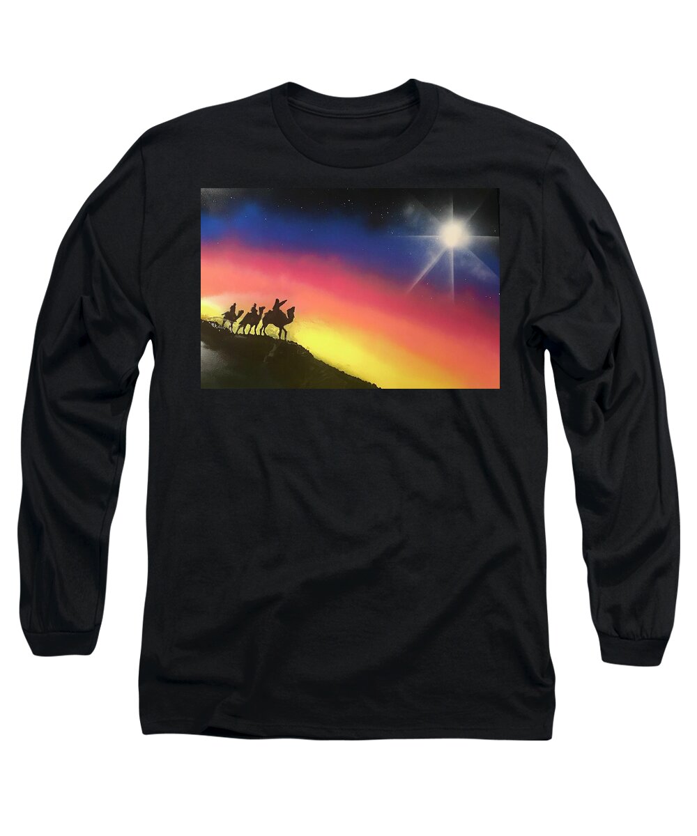 Spray Paint Art With The 3 Wise Men And The North Star Long Sleeve T-Shirt featuring the painting North star by Willy Proctor