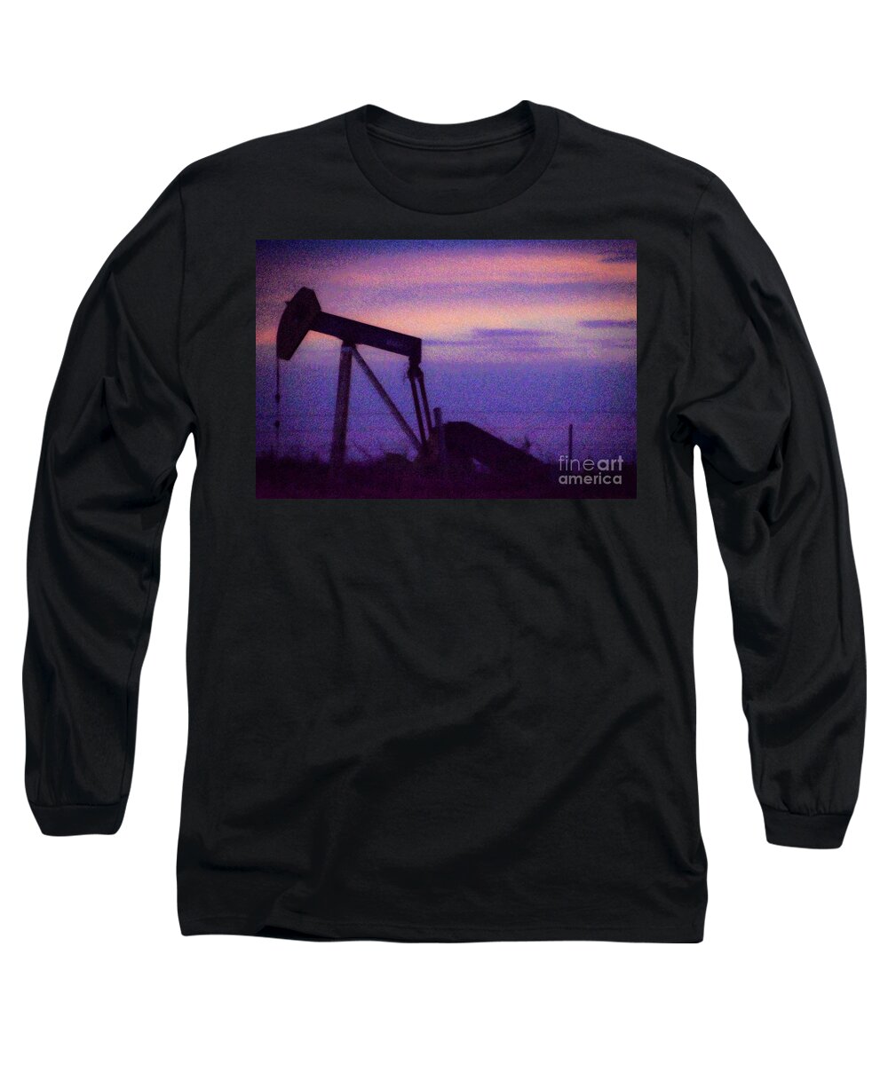 Oil Long Sleeve T-Shirt featuring the digital art Oil Sunset by Cheryl McClure