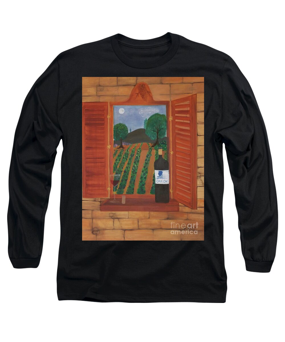Wine Long Sleeve T-Shirt featuring the painting Opus One Napa Sonoma by Artist Linda Marie