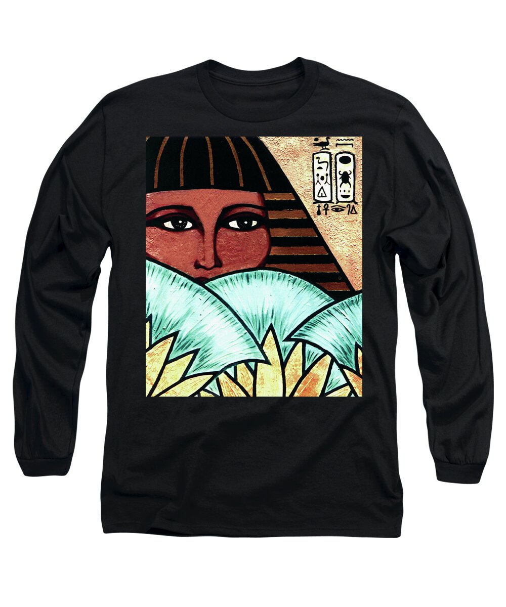 Egyptian Long Sleeve T-Shirt featuring the painting Papyrus Girl by Tara Hutton