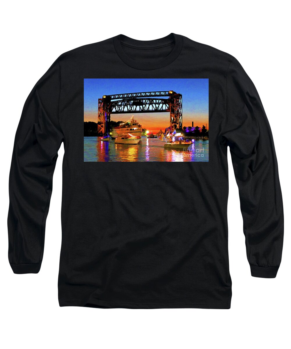 Parade Of Lighted Boats Long Sleeve T-Shirt featuring the digital art Parade of Lighted Boats by Mark Madere