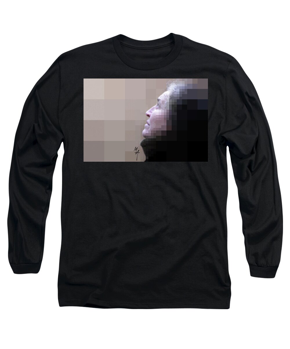 Pixel Portrait Long Sleeve T-Shirt featuring the digital art Pixel Portrait by Attila Meszlenyi