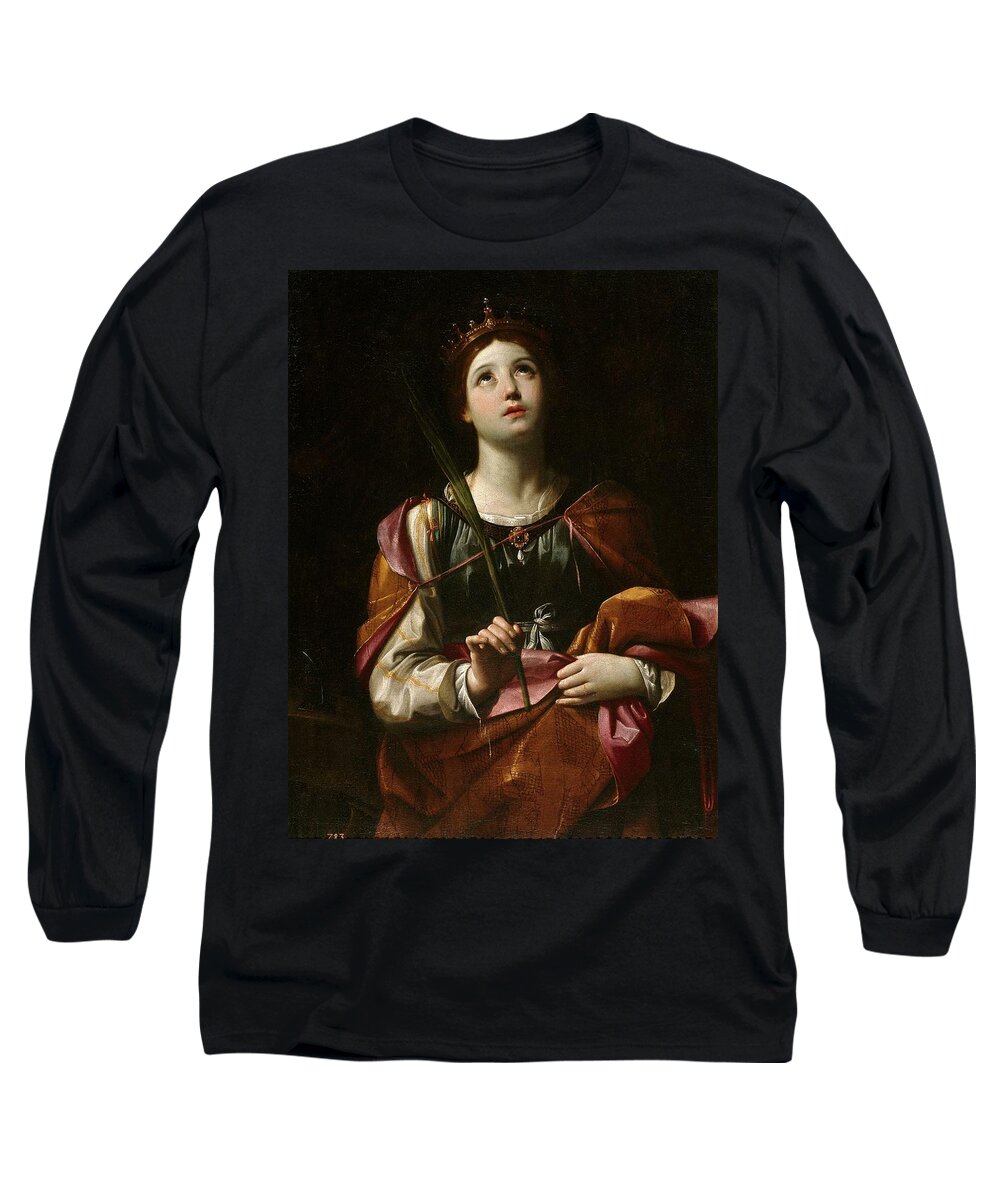 Guido Reni Long Sleeve T-Shirt featuring the painting 'Saint Catherine', ca. 1606, Italian School, Oil on canvas, 98 cm x 75 cm, P00230. by Guido Reni -1575-1642-