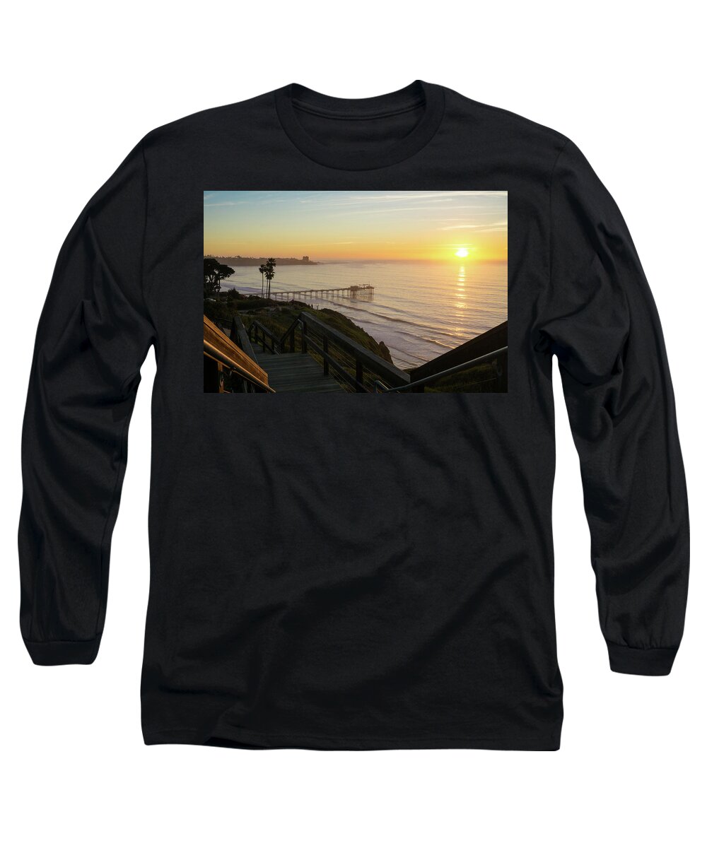 Surf Long Sleeve T-Shirt featuring the photograph Scripps Sunset Stairway 2 by Richard A Brown