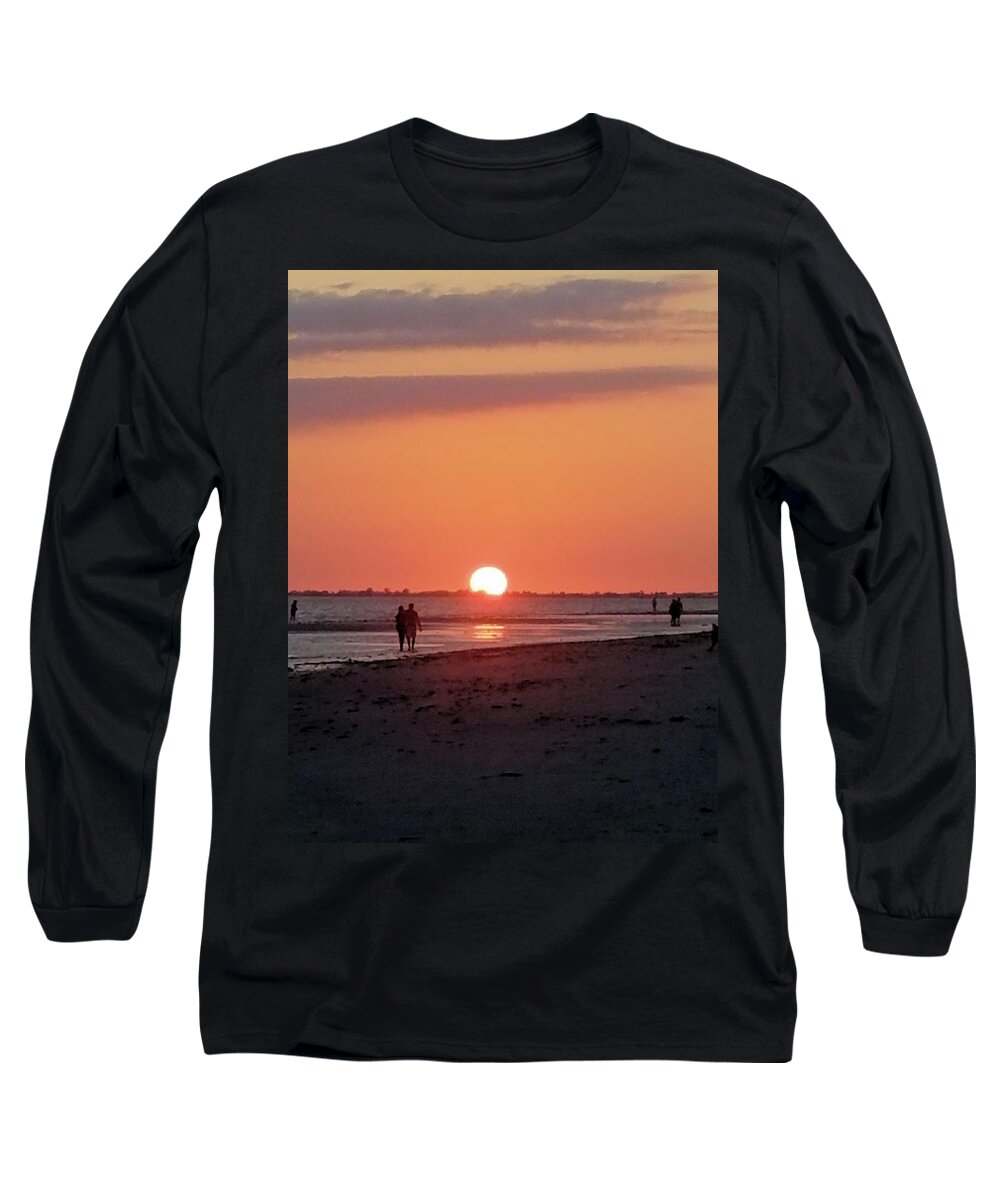 Sunset Long Sleeve T-Shirt featuring the photograph Setting Sun at the Beach by Karen Stansberry