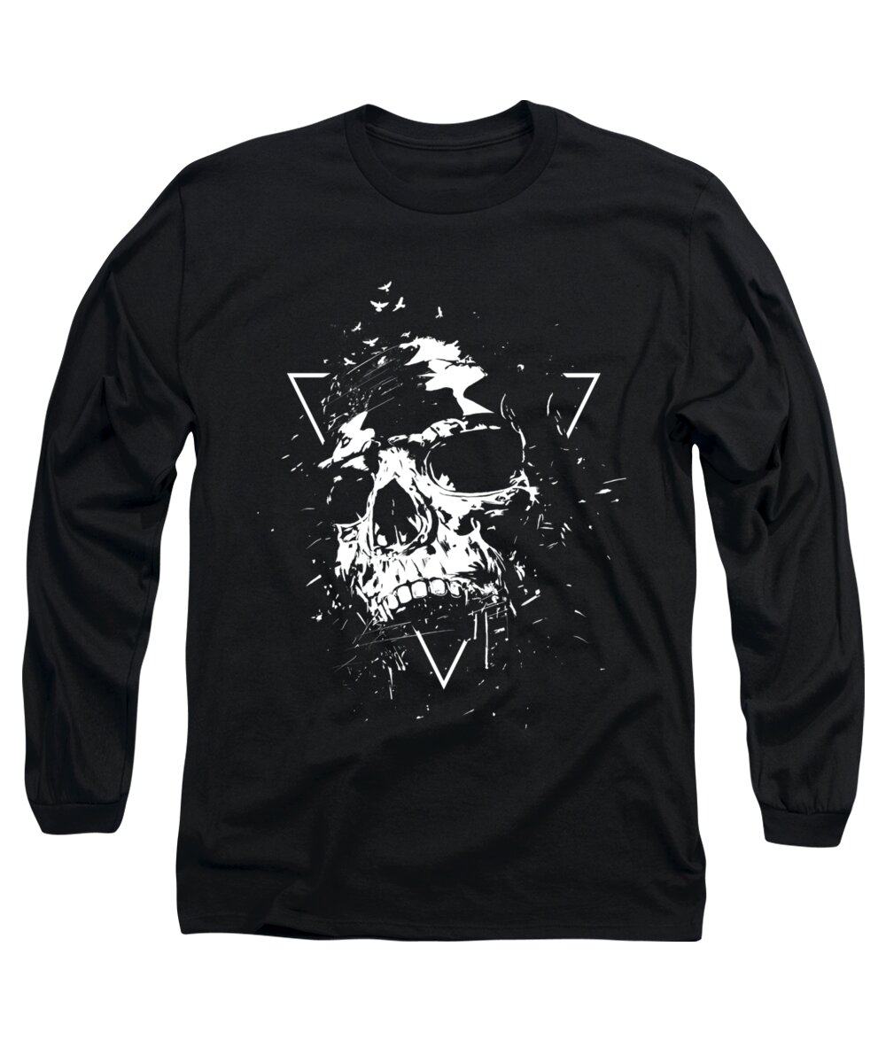Skull Long Sleeve T-Shirt featuring the mixed media Skull X II by Balazs Solti