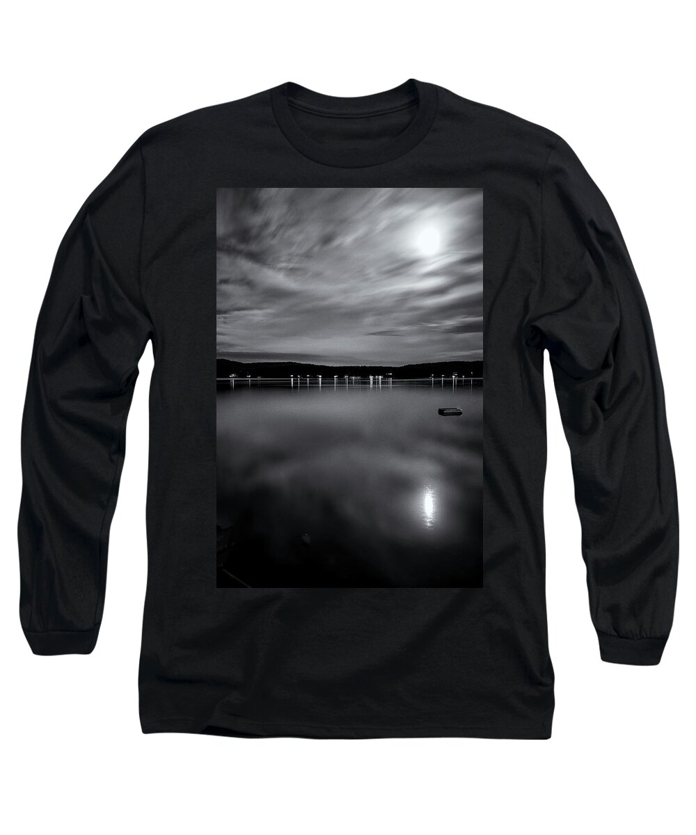 Spofford Lake New Hampshire Long Sleeve T-Shirt featuring the photograph Spofford Lake Moon by Tom Singleton
