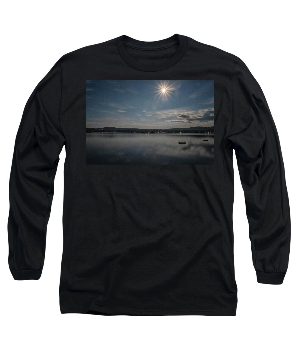 Spofford Lake New Hampshire Long Sleeve T-Shirt featuring the photograph Spofford Moon Burst by Tom Singleton