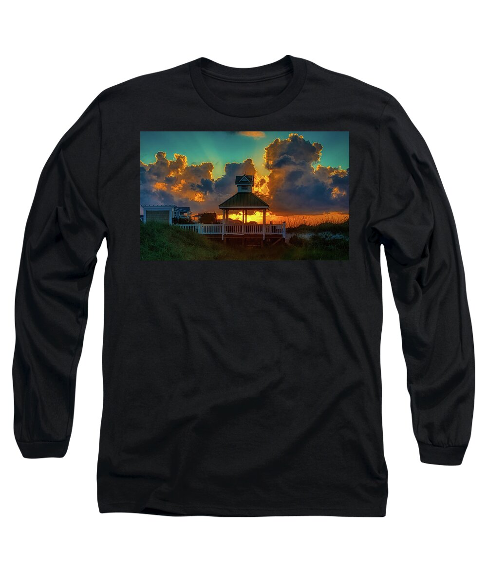 Beachclub Long Sleeve T-Shirt featuring the photograph St James Beach Club Sunrise by Nick Noble