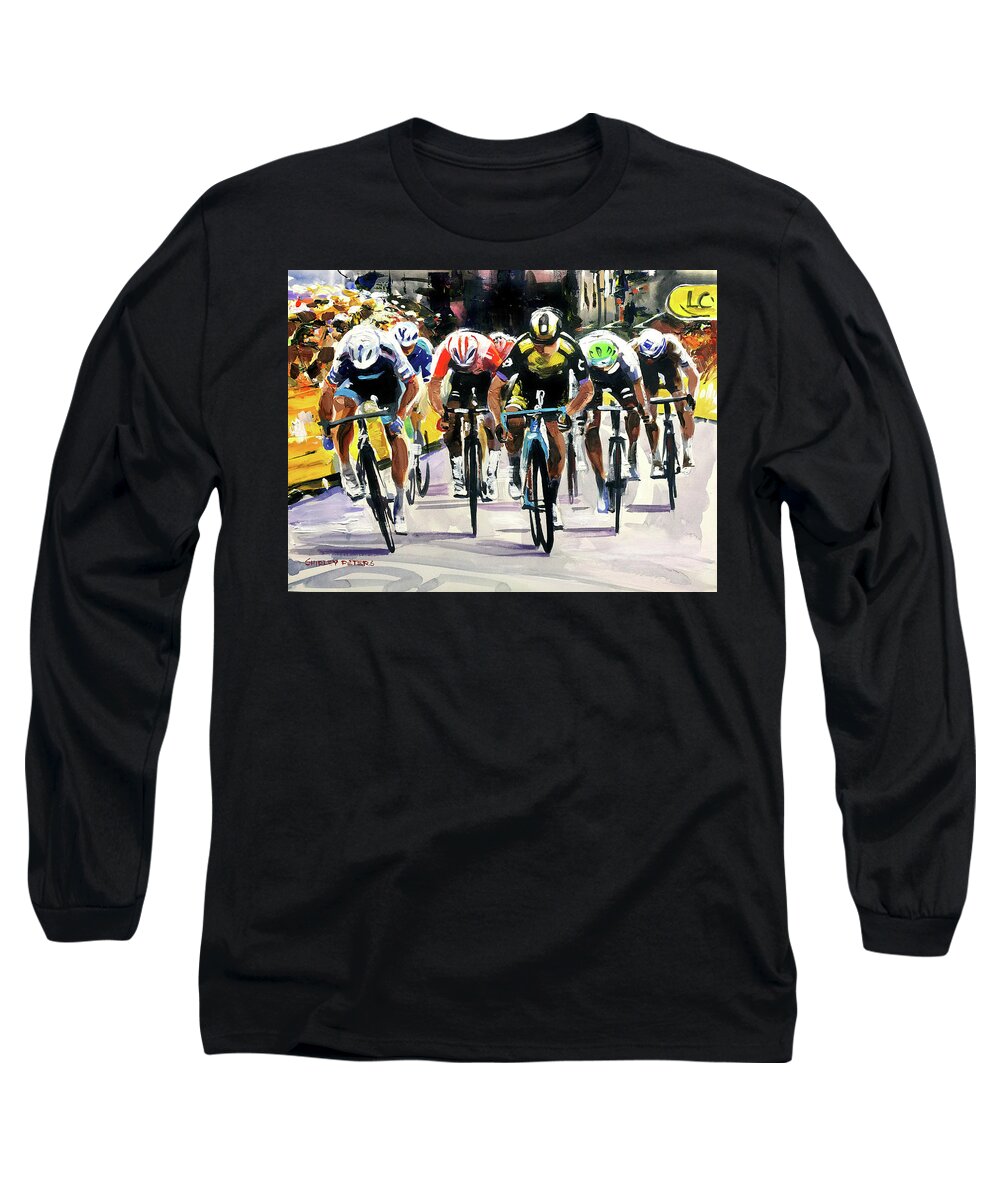 Tour De France Long Sleeve T-Shirt featuring the painting Stage 1 2019 Finish at Brussel by Shirley Peters