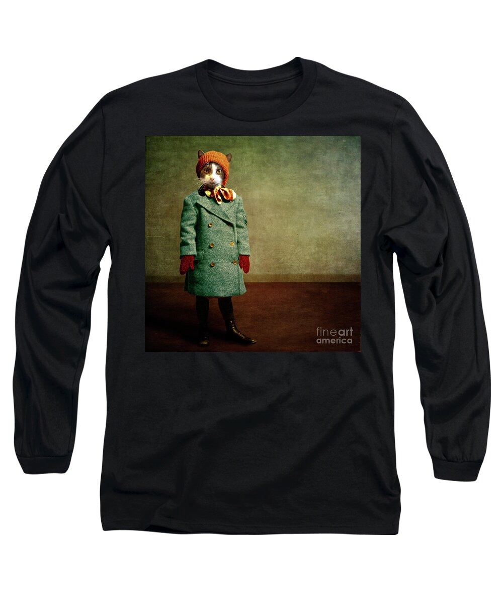 Cat Long Sleeve T-Shirt featuring the digital art The Chilly Girl by Martine Roch