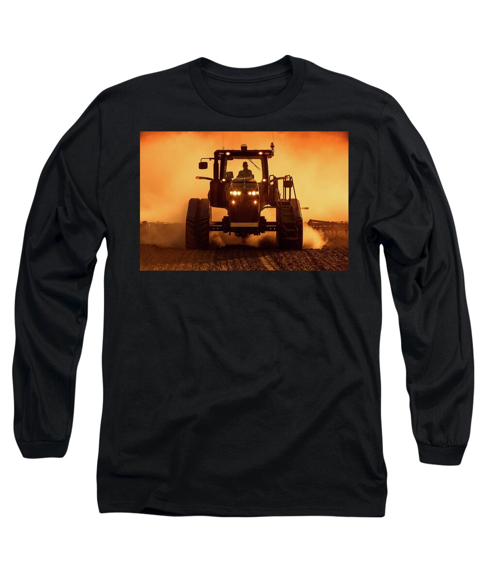 Tractor Long Sleeve T-Shirt featuring the photograph Tractor and Dust by Todd Klassy