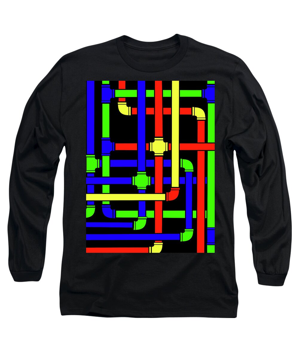 Tubes Long Sleeve T-Shirt featuring the mixed media Tubes by Asbjorn Lonvig